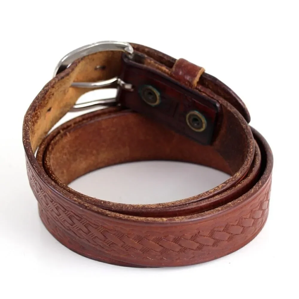 R.A.U. Co TOOLED BROWN REAL LEATHER 1 3/8